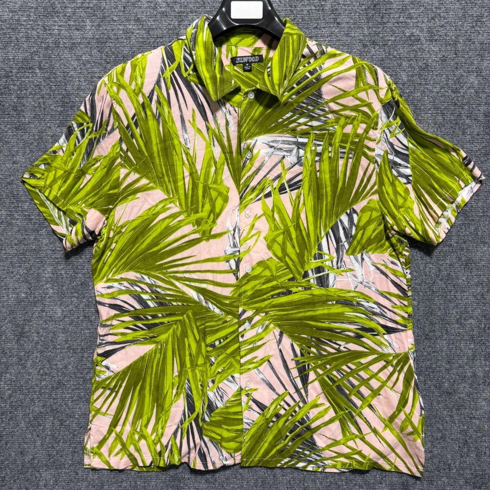 ELWOOD Men's Shirt Medium‎ 100% Rayon Floral Button Up Short Sleeve Hawaiian